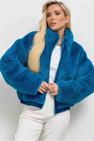 Бирюзовая укороченная меховая куртка J-362-19