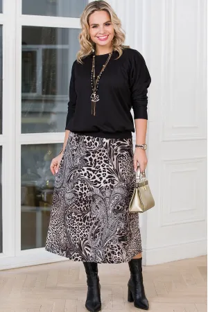 Симпатичная юбка с принтом LAVI-Венеция чёрный / светло-бежевый / кофе