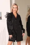 Чёрное платье-рубашка с декоративной оборкой W-П5-5395