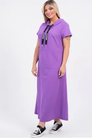 Платье фиолетовое с капюшоном в стиле спорт-шик НВП-1418 фиолетовый