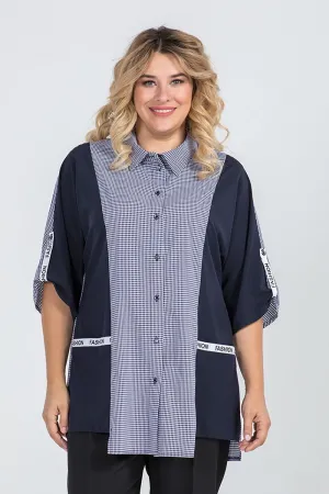 Оригинальная женская рубашка 56 размера Люкс-982 темно-синий-Н