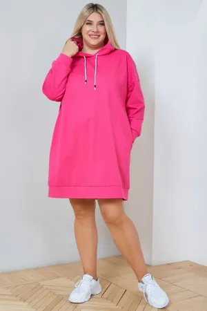 Трикотажное платье с капюшоном Люкс-1362 розовый